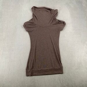 Pure Rebel Womens Cowl Neck Short Sleeve Top Brown Marled Knit Large 720028LG